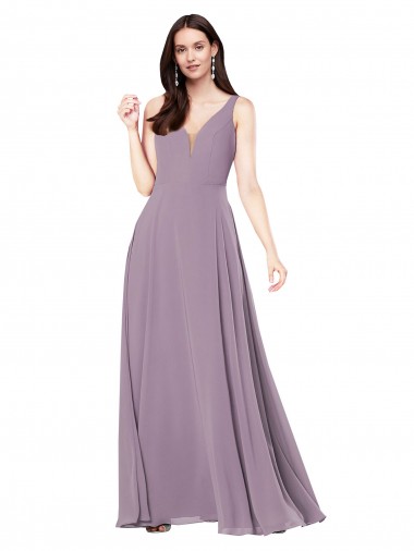 Sheath V-Neck Soft Chiffon Long Dark Lavender Formal Evening Gown / Bridesmaid Dress Sydney