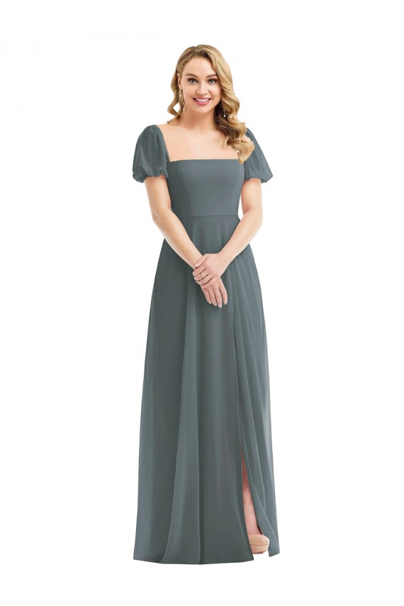 A-Line Square Neck Soft Chiffon Long Slate Grey Semi Formal Evening Dress / Bridesmaid Dress Sydney