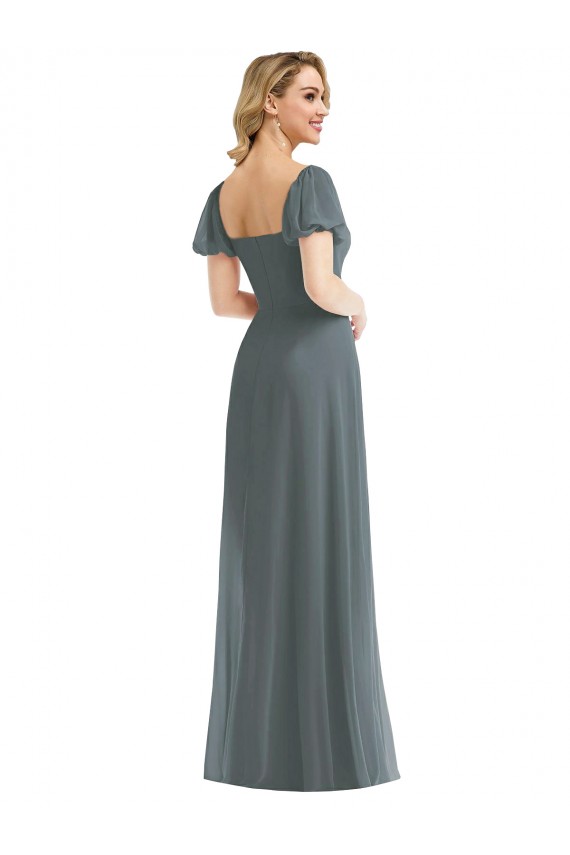 A-Line Square Neck Soft Chiffon Long Slate Grey Semi Formal Evening Dress / Bridesmaid Dress Sydney