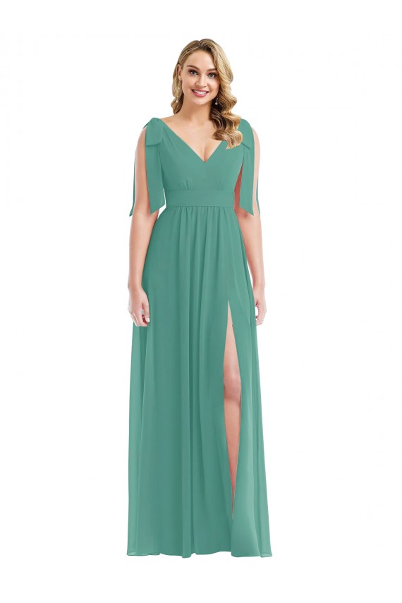 A-Line V-Neck Soft Chiffon Long Icelandic Silver Semi Formal Evening Dress / Bridesmaid Dress Sydney