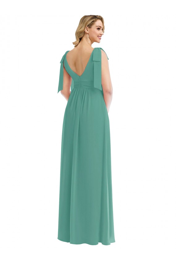 A-Line V-Neck Soft Chiffon Long Icelandic Silver Semi Formal Evening Dress / Bridesmaid Dress Sydney