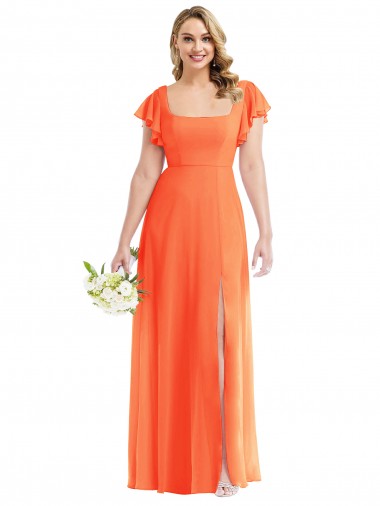 A-Line Square Neck Soft Chiffon Long Tangerine Tango Semi Formal Evening Dress / Bridesmaid Dress Sydney