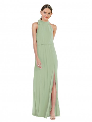 A-Line High Neck Soft Chiffon Long Smoke Green Semi Formal Evening Dress / Bridesmaid Dress Sydney