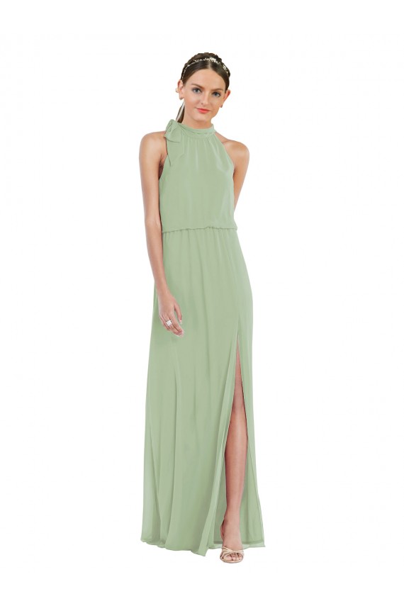 A-Line High Neck Soft Chiffon Long Smoke Green Semi Formal Evening Dress / Bridesmaid Dress Sydney