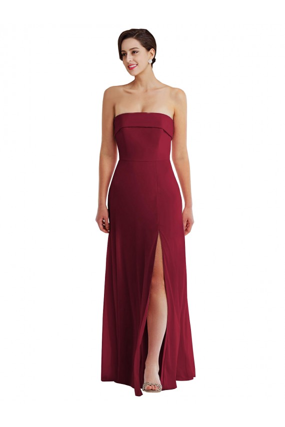 A-Line Strapless Soft Chiffon Long Burgundy Formal Evening Gown / Bridesmaid Dress Sydney