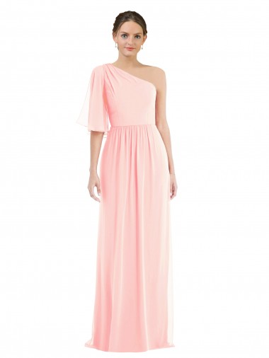 A-Line One Shoulder Soft Chiffon Long Pink Semi Formal Evening Dress / Bridesmaid Dress Sydney