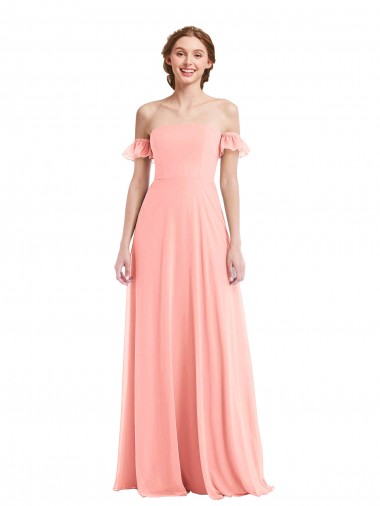 A-Line Off the Shoulder Soft Chiffon Long Salmon Semi Formal Evening Dress / Bridesmaid Dress Sydney