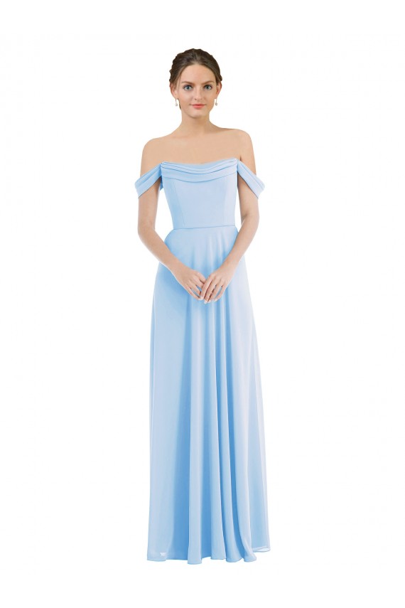 A-Line Off the Shoulder Soft Chiffon Long Light Sky Blue Formal Evening Gown / Bridesmaid Dress Sydney