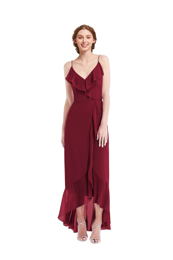 A-Line V-Neck Soft Chiffon Long Burgundy High Low Evening Gown / Bridesmaid Dress Sydney