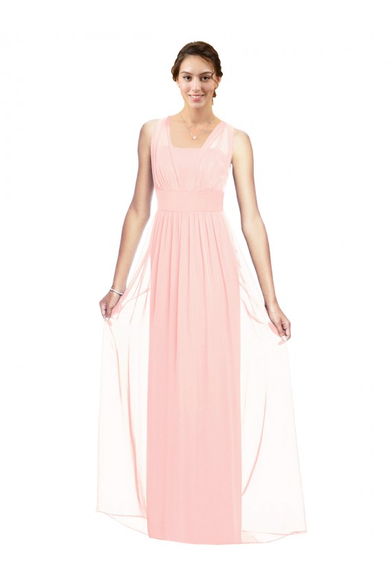A-Line V-Neck Luxe Chiffon Long Pink Bridesmaid Dress Sydney