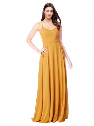 A-Line V-Neck Soft Chiffon Long Saffron Formal Dress / Bridesmaid Dress Sydney