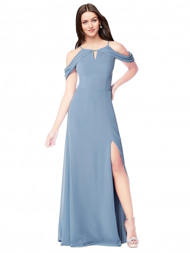 A-Line Off the Shoulder Soft Chiffon Long Dusty Blue Evening Dress / Bridesmaid Dress Sydney
