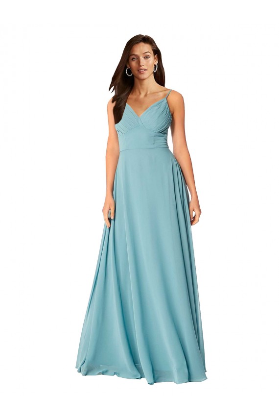 A-Line V-Neck Soft Chiffon Long Turquoise Bridesmaid Dress Sydney