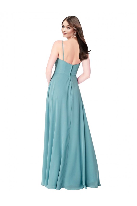 A-Line V-Neck Soft Chiffon Long Turquoise Bridesmaid Dress Sydney