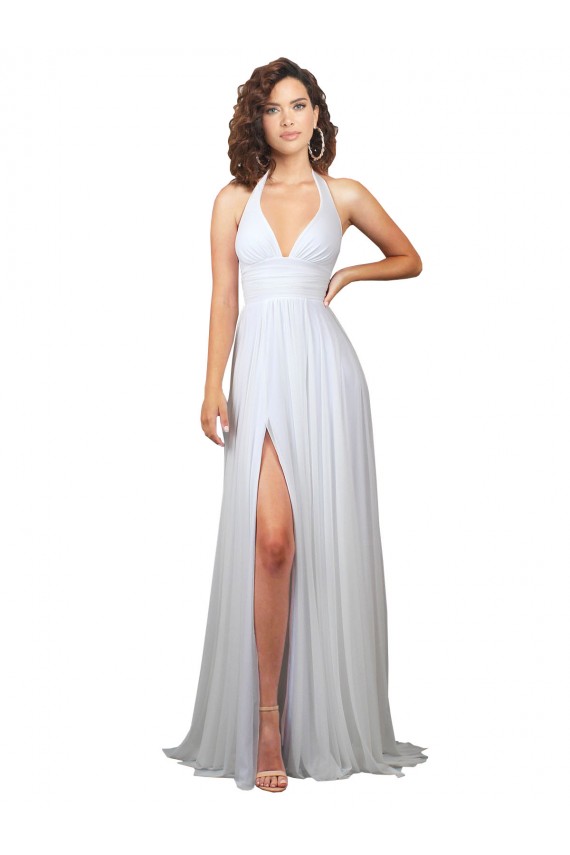 A-Line V-Neck Soft Chiffon Sweep Train White Beach Wedding Dress Sydney