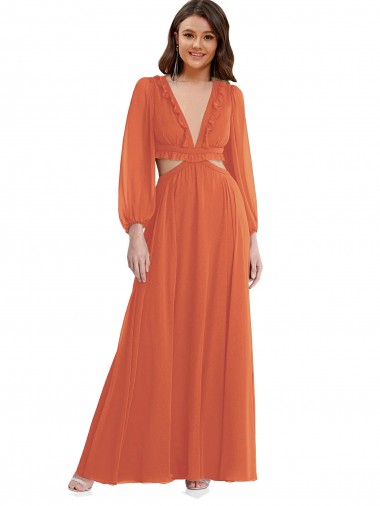 A-Line V-Neck Soft Chiffon Long Firecracker High Low Evening Gown / Bridesmaid Dress Sydney