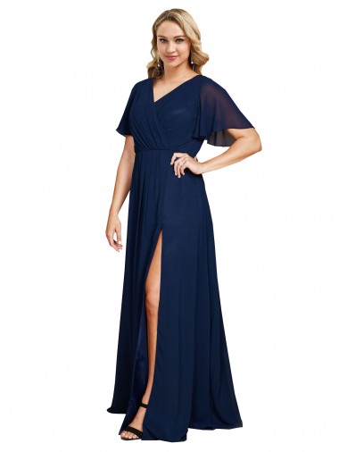 A-Line V-Neck Soft Chiffon Long Dark Navy Formal Plus Size Evening Gown / Prom Dress / Bridesmaid Dress Sydney