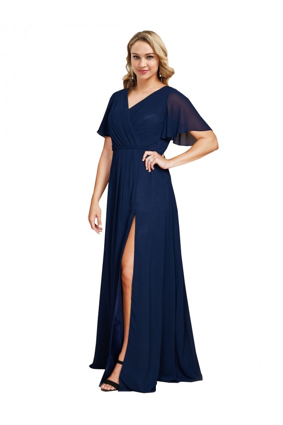 A-Line V-Neck Soft Chiffon Long Dark Navy Formal Plus Size Evening Gown / Prom Dress / Bridesmaid Dress Sydney