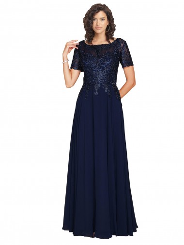 A-Line Round Neck Soft Chiffon Long Dark Navy Prom Dress / Bridesmaid Dress Sydney