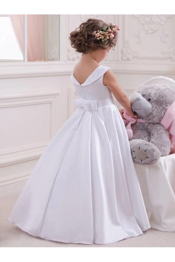 Ball Gown Bateau Neck Satin & Lace Long Ivory Flower Girl Dress Sydney