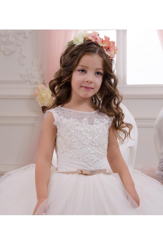 Ball Gown Bateau Neck Tulle & Lace Chapel Train Ivory Flower Girl Wedding Dress Sydney