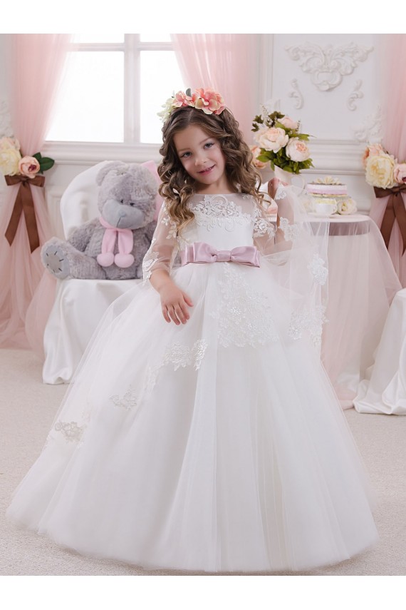 Ball Gowns Bateau Neck Tulle & Lace Chapel Train Ivory Flower Girl Dress Sydney
