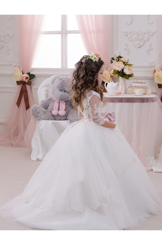 Ball Gowns Bateau Neck Tulle & Lace Chapel Train Ivory Flower Girl Dress Sydney
