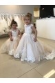 Ball Gown Bateau Neck Tulle & Lace Chapel Train Ivory Little Flower Girl Dress Sydney
