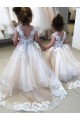 Ball Gown Bateau Neck Tulle & Lace Chapel Train Ivory Little Flower Girl Dress Sydney