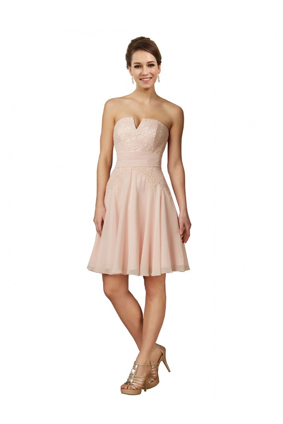 A-Line Sweetheart Soft Chiffon & Lace Knee Length Pink Bridesmaid Dress Sydney