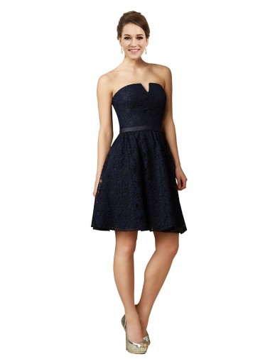A-Line V-Neck Lace Knee Length Dark Navy Bridesmaid Dress Sydney