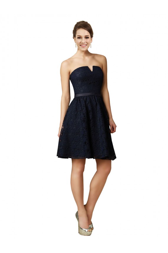 A-Line V-Neck Lace Knee Length Dark Navy Bridesmaid Dress Sydney