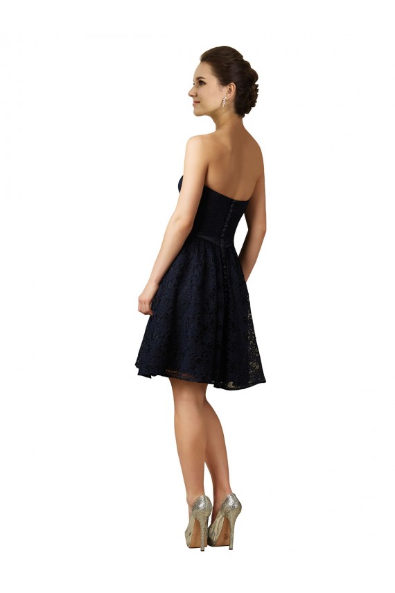 A-Line V-Neck Lace Knee Length Dark Navy Bridesmaid Dress Sydney
