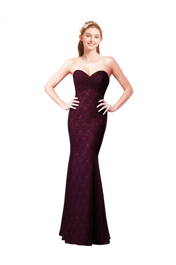 A-Line Sweetheart Lace Long Grape Bridesmaid Dress Sydney