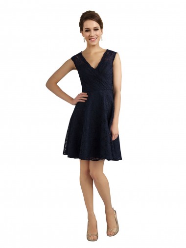 A-Line V-Neck Lace Knee Length Dark Navy Bridesmaid Dress / Evening Dress Sydney