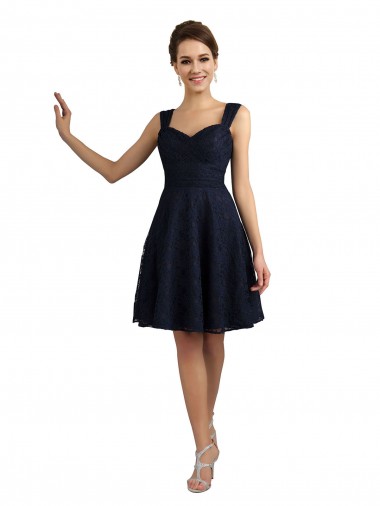 A-Line Sweetheart Lace Knee Length Dark Navy Bridesmaid Dress Sydney