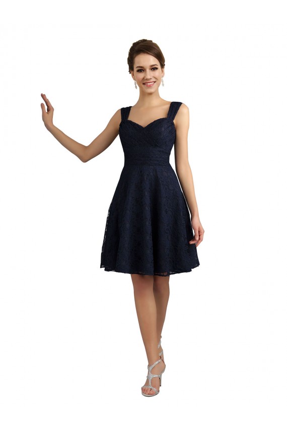 A-Line Sweetheart Lace Knee Length Dark Navy Bridesmaid Dress Sydney