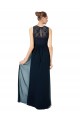 A-Line Illusion Neck Soft Chiffon & Lace Long Dark Navy Bridesmaid Dress Sydney