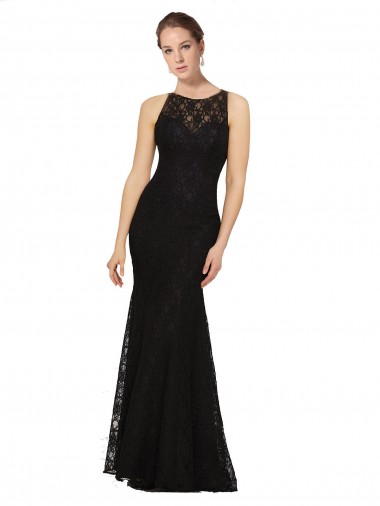 Sheath Jewel Neck Lace Long Black Bridesmaid Dress Sydney