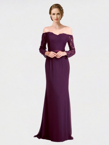 Mermaid Off the Shoulder Soft Chiffon & Lace Long Grape Bridesmaid Dress Sydney