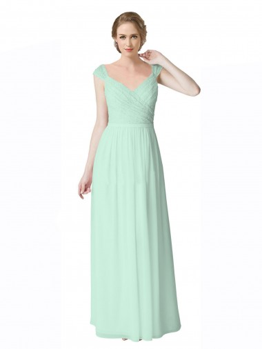 A-Line V-Neck Soft Chiffon & Lace Long Mint Green Bridesmaid Dress Sydney