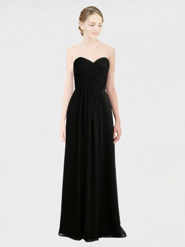 A-Line Strapless Soft Chiffon & Lace Long Black Bridesmaid Dress Sydney