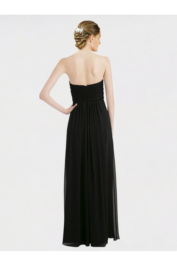 A-Line Strapless Soft Chiffon & Lace Long Black Bridesmaid Dress Sydney
