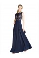 A-Line Illusion Neck Soft Chiffon & Lace Long Dark Navy Prom Dress / Bridesmaid Dress Sydney
