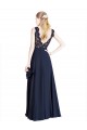 A-Line Illusion Neck Soft Chiffon & Lace Long Dark Navy Prom Dress / Bridesmaid Dress Sydney