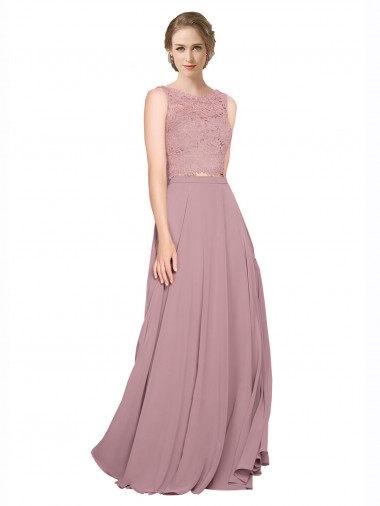 A-Line Illusion Neck Soft Chiffon & Lace Long Black Tie Prom Dress / Bridesmaid Dress Sydney
