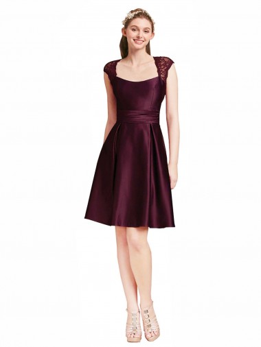 A-Line Square Neck Satin & Lace Knee Length Grape Bridesmaid Dress Sydney