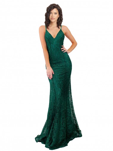 Mermaid V-Neck Lace Long Dark Green Black Tie Evening Gown / Prom Dress / Bridesmaid Dress Sydney