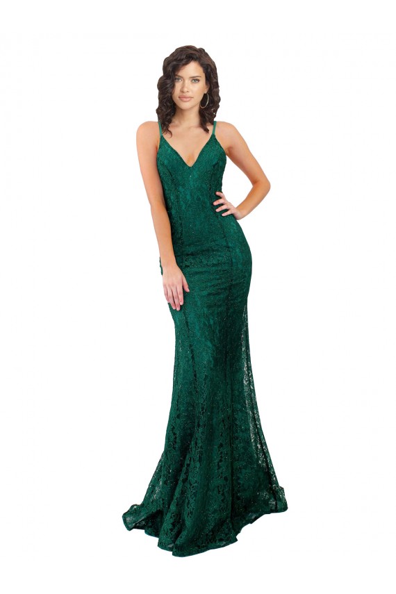 Mermaid V-Neck Lace Long Dark Green Black Tie Evening Gown / Prom Dress / Bridesmaid Dress Sydney
