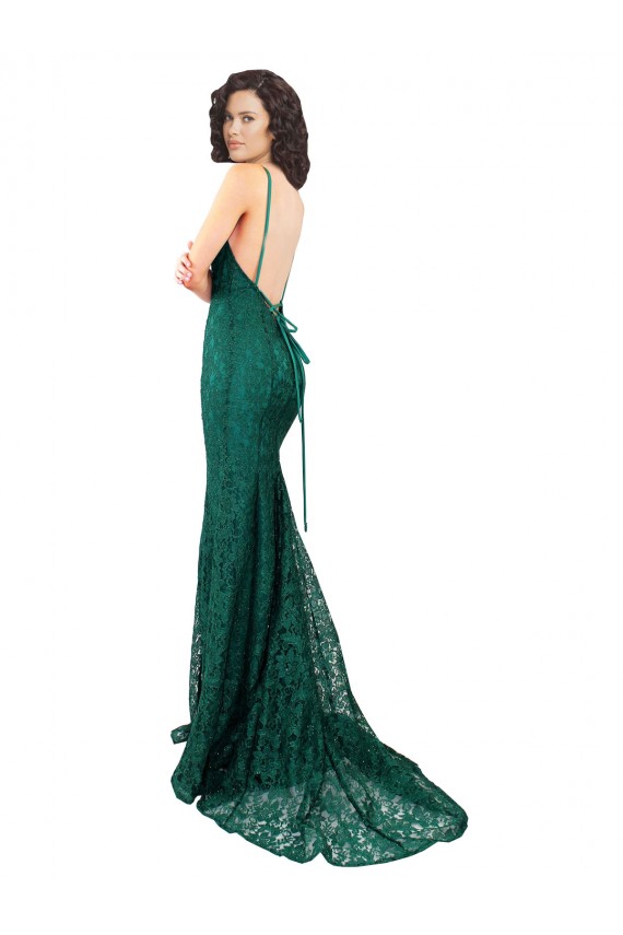 Mermaid V-Neck Lace Long Dark Green Black Tie Evening Gown / Prom Dress / Bridesmaid Dress Sydney